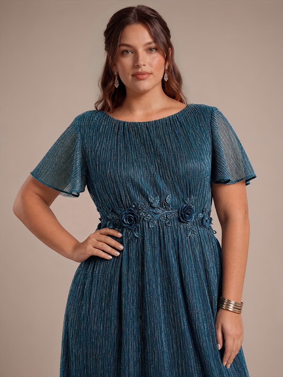 Ruffled Tulle Cap Sleeve Dress #color_Teal Blue