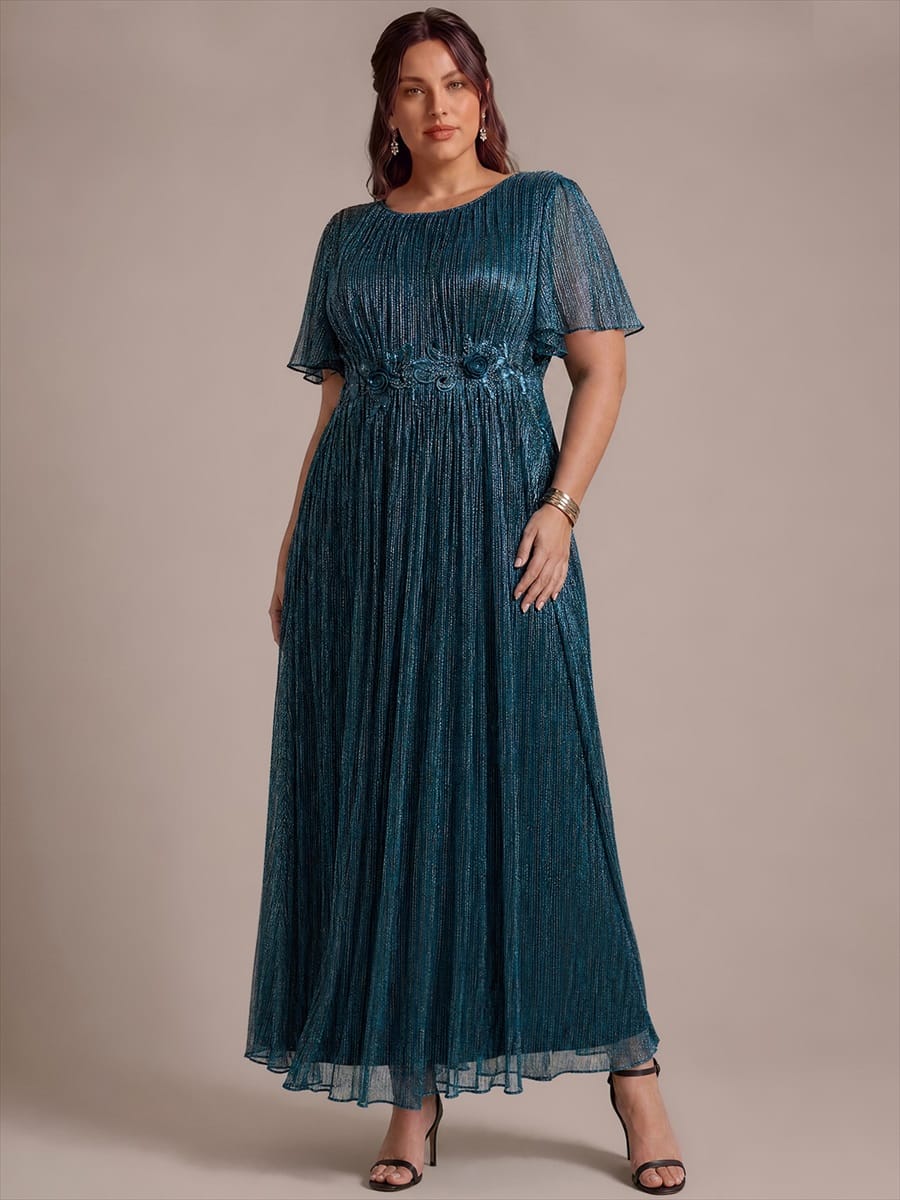 Ruffled Tulle Cap Sleeve Dress #color_Teal Blue