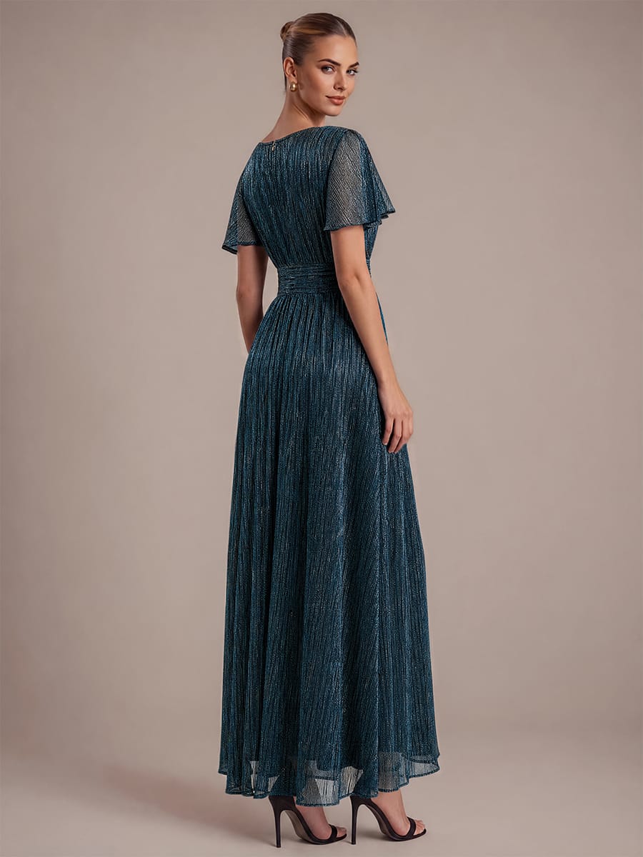 Ruffled Tulle Cap Sleeve Dress #color_Teal Blue