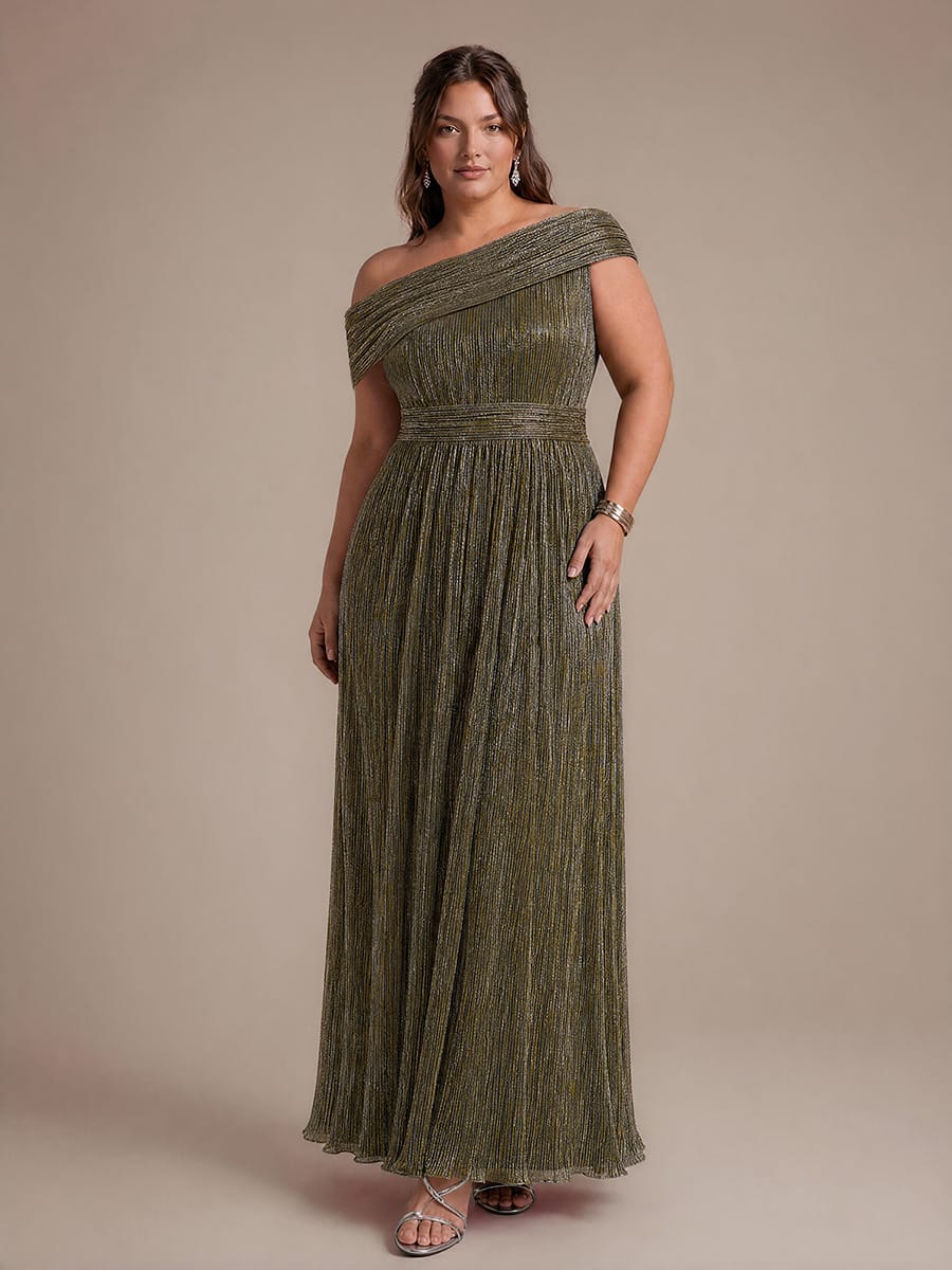 Pleated Tulle Sleeveless Dress #color_Metallic Gold