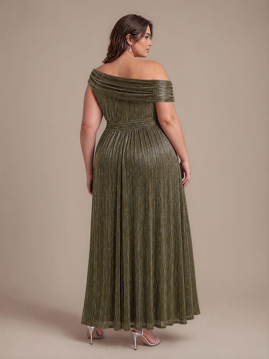 Pleated Tulle Sleeveless Dress #color_Metallic Gold