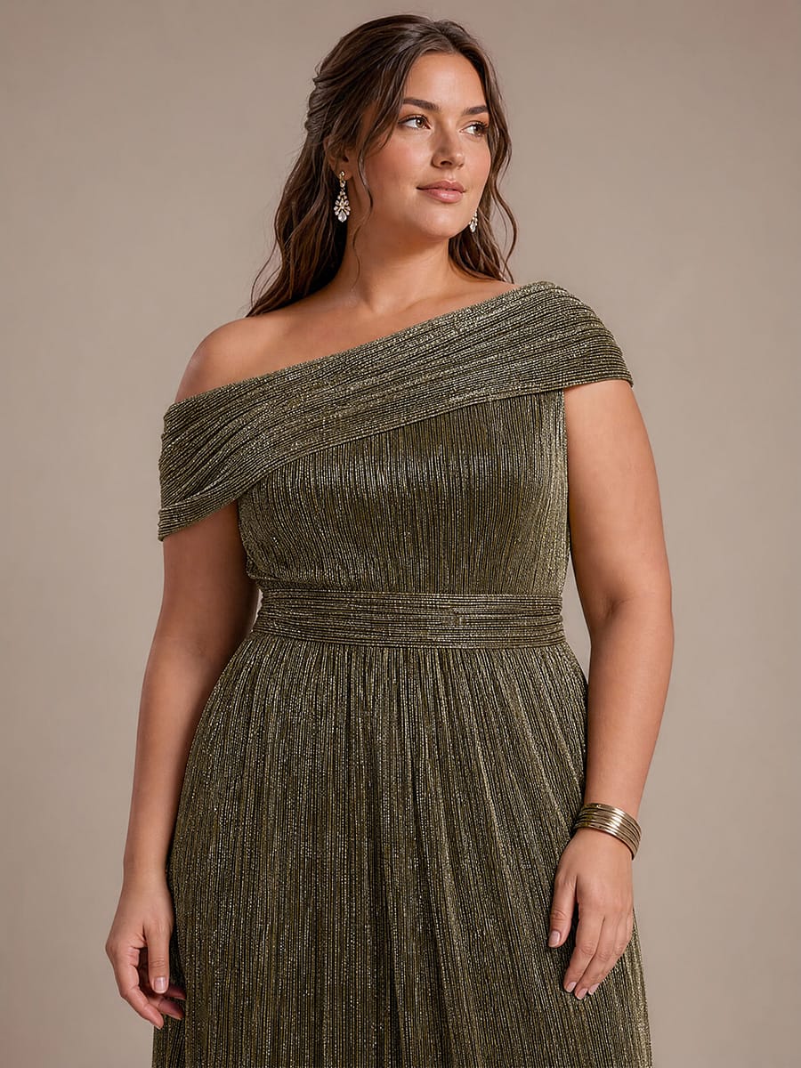 Pleated Tulle Sleeveless Dress #color_Metallic Gold