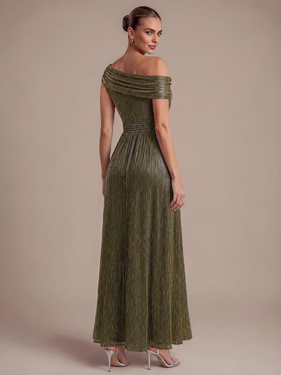 Pleated Tulle Sleeveless Dress #color_Gold