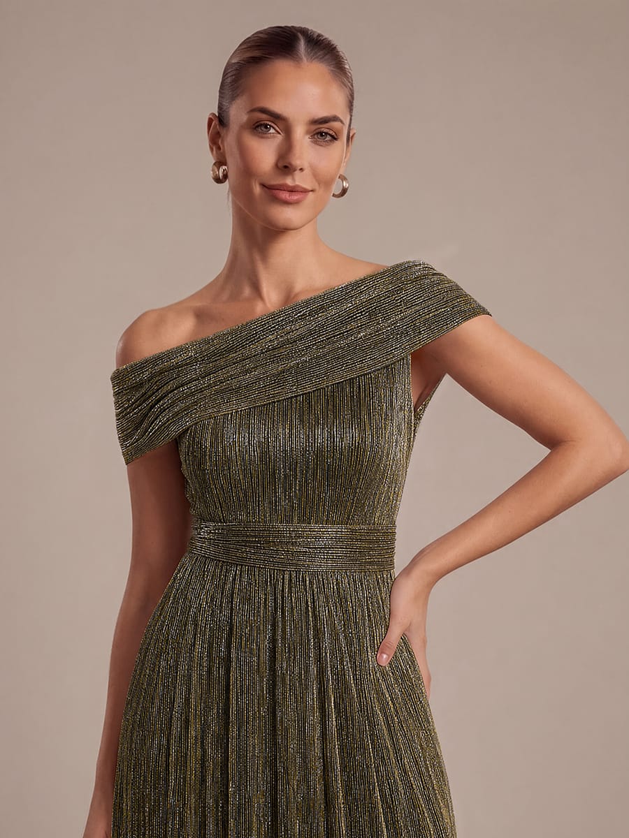Pleated Tulle Sleeveless Dress #color_Gold