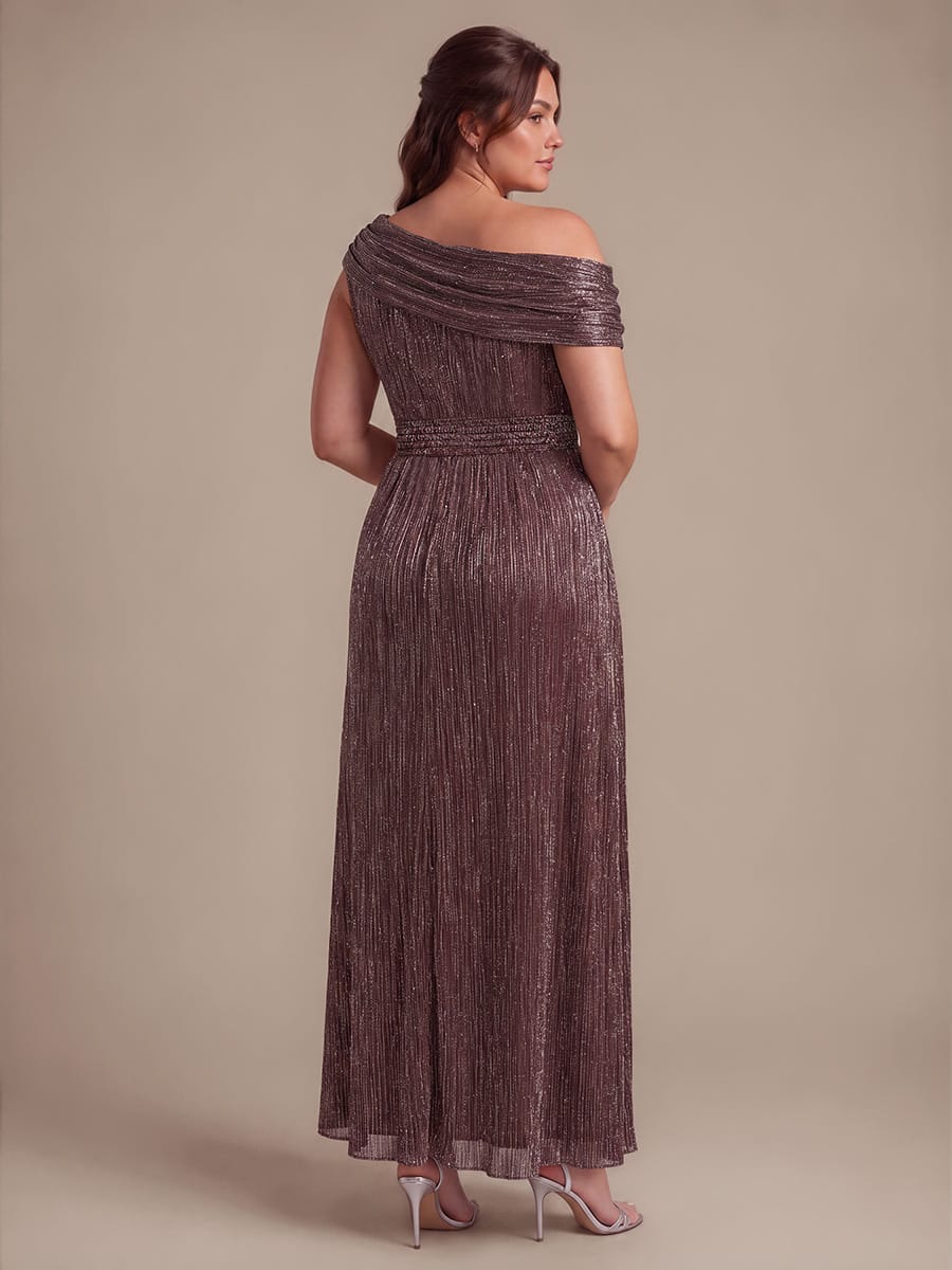 Pleated Tulle Sleeveless Dress #color_Mahogany Brown
