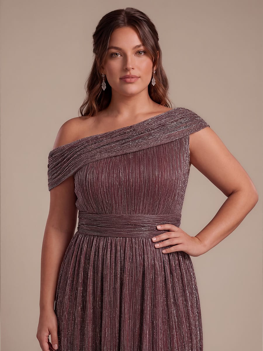 Pleated Tulle Sleeveless Dress #color_Mahogany Brown