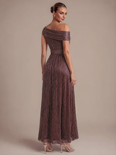 Pleated Tulle Sleeveless Dress #color_Mahogany Brown