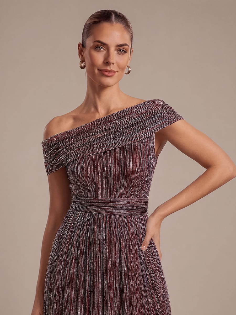 Pleated Tulle Sleeveless Dress #color_Mahogany Brown