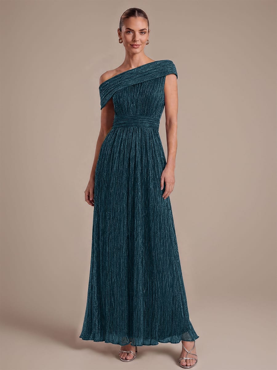 Pleated Tulle Sleeveless Dress #color_Teal Blue