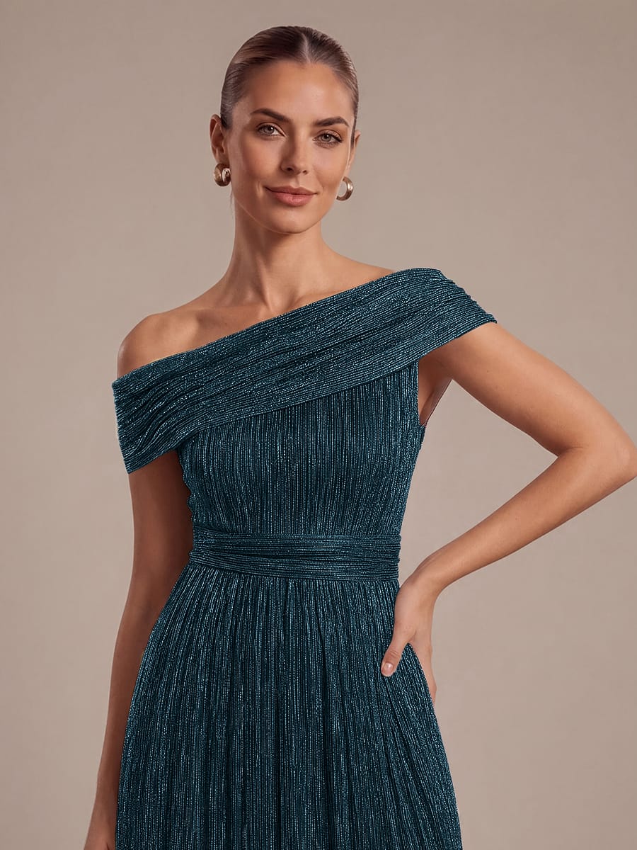 Pleated Tulle Sleeveless Dress #color_Teal Blue