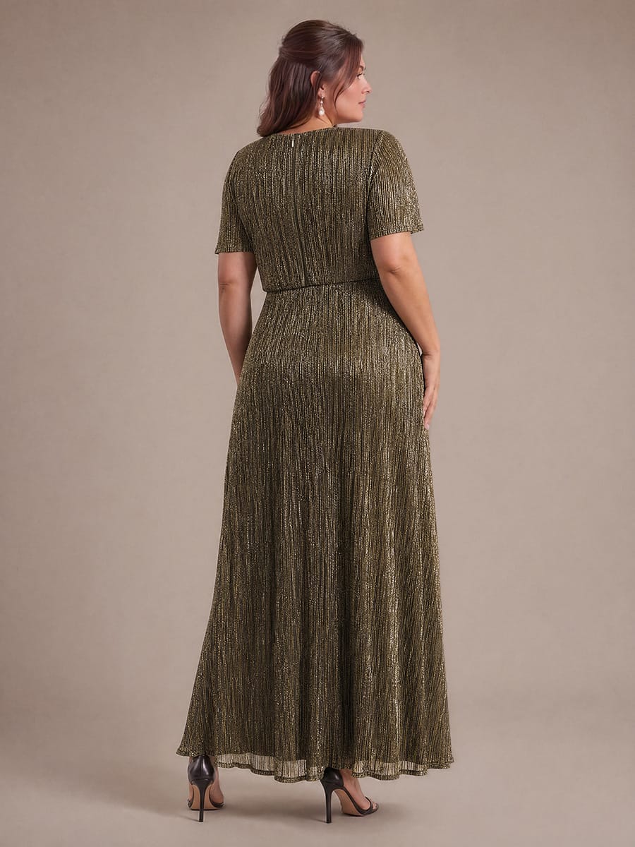 Pleated Tulle Ruffle Sleeve Dress #color_Metallic Gold