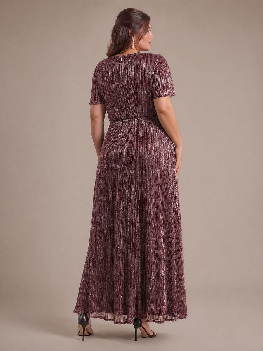 Pleated Tulle Ruffle Sleeve Dress #color_Mahogany Brown