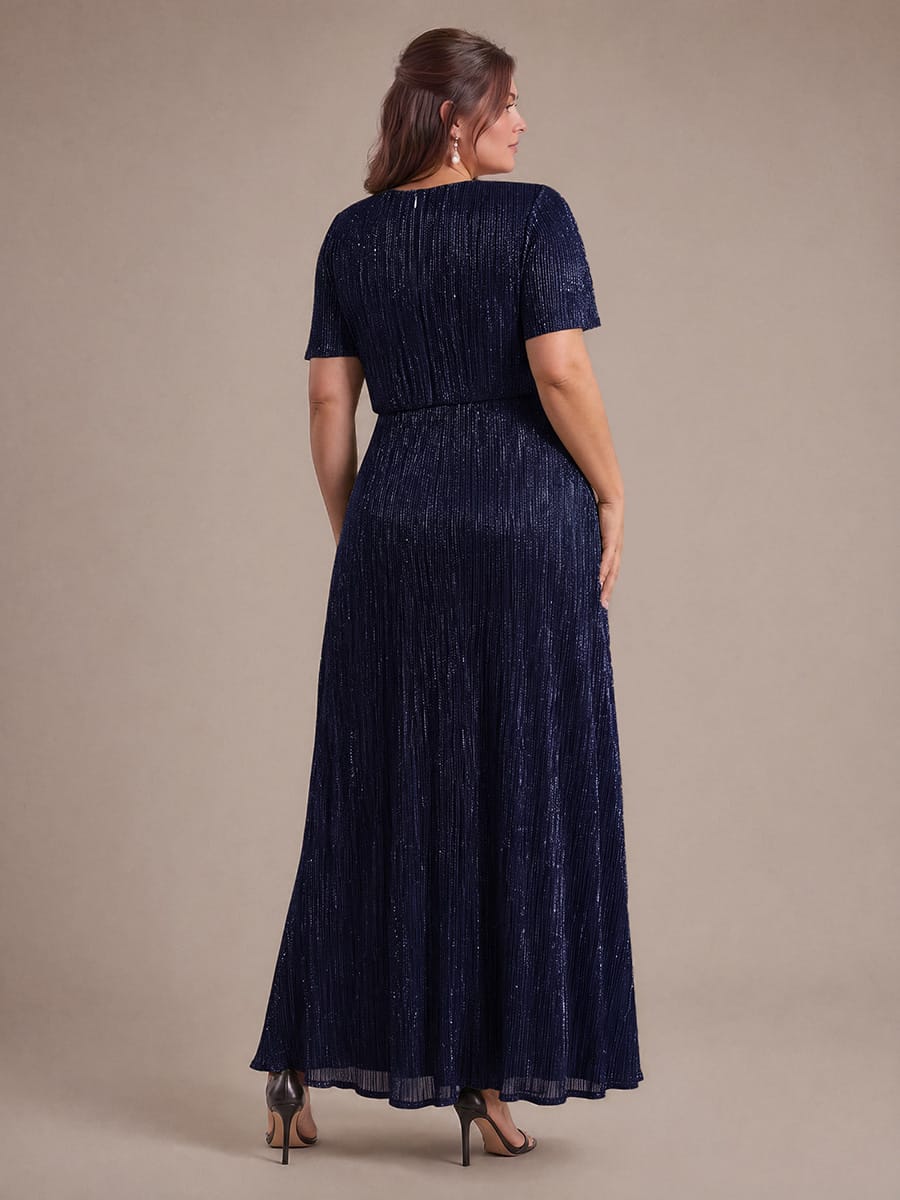 Pleated Tulle Ruffle Sleeve Dress #color_Navy Blue