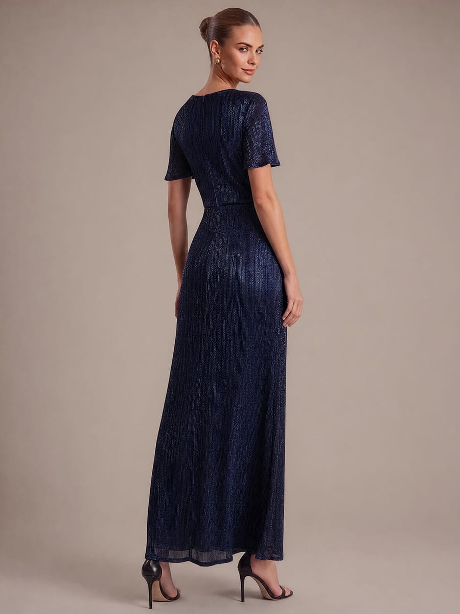 Pleated Tulle Ruffle Sleeve Dress #color_Navy Blue