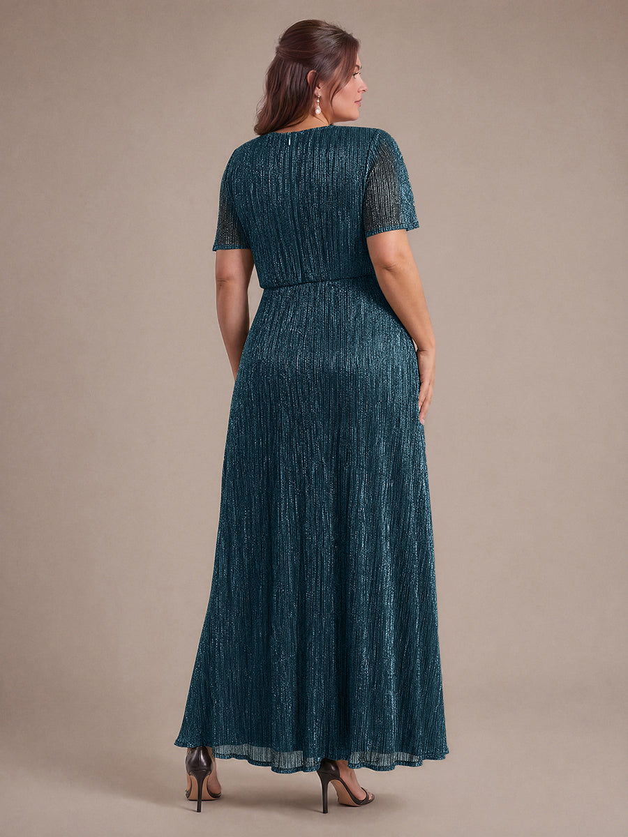 Pleated Tulle Ruffle Sleeve Dress #color_Teal Blue