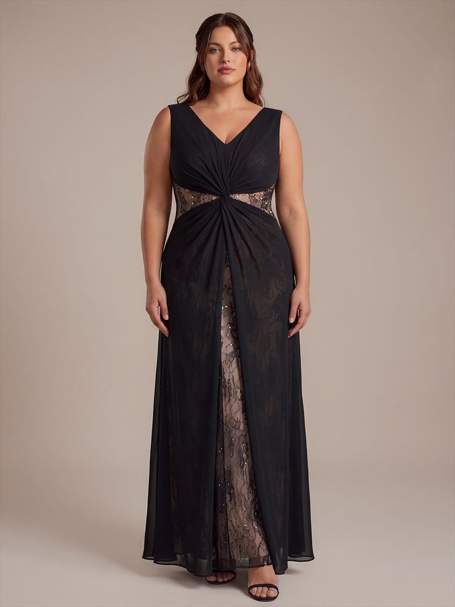 See-through Chiffon Sleeveless Dress #color_Black