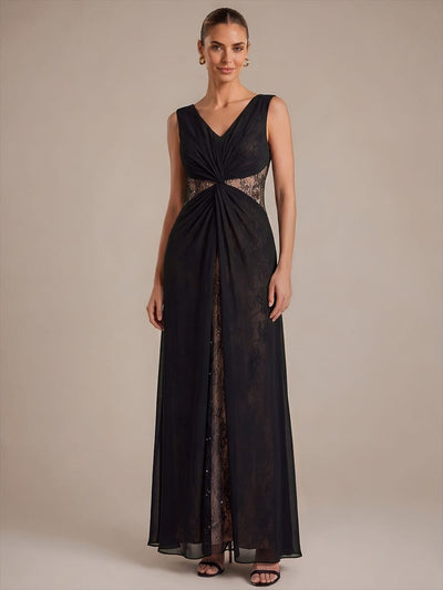 Chiffon V Neck Sleeveless Maxi Dress