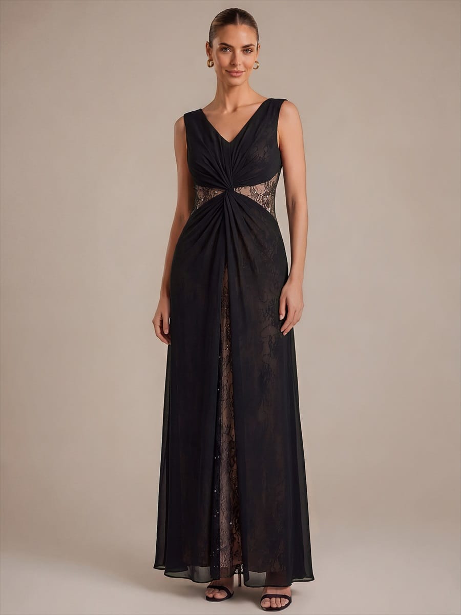 See-through Chiffon Sleeveless Dress #color_Black