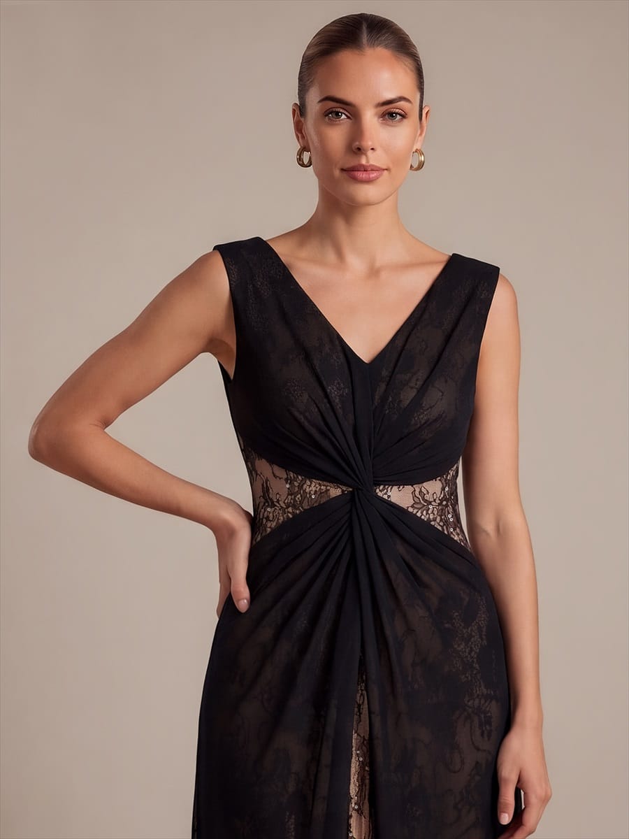See-through Chiffon Sleeveless Dress #color_Black