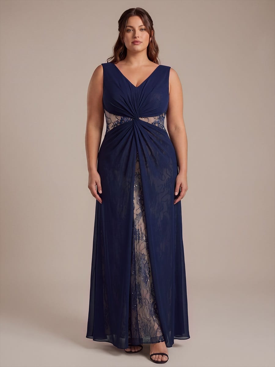 See-through Chiffon Sleeveless Dress #color_Navy Blue