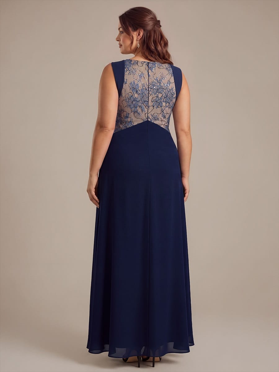 See-through Chiffon Sleeveless Dress #color_Navy Blue