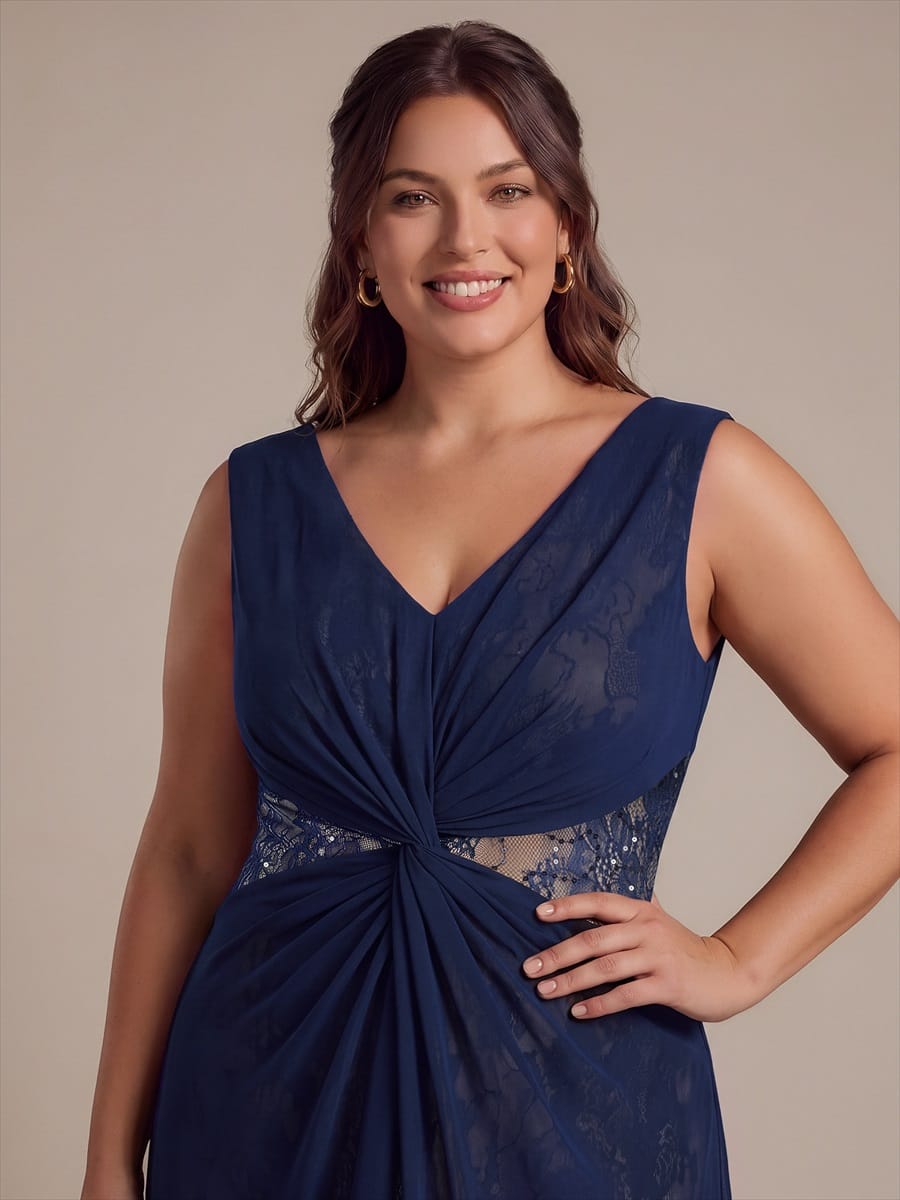 See-through Chiffon Sleeveless Dress #color_Navy Blue