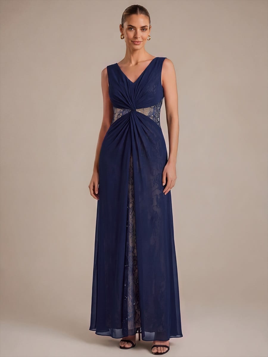 See-through Chiffon Sleeveless Dress #color_Navy Blue