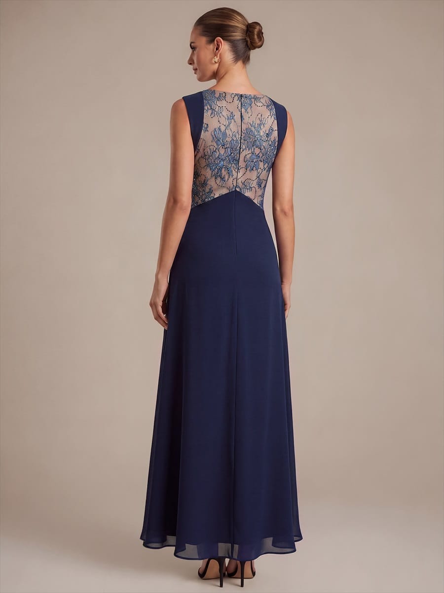 See-through Chiffon Sleeveless Dress #color_Navy Blue