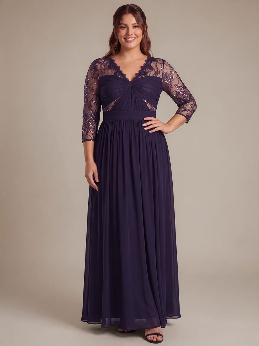 Chiffon Fitted Sleeve A-line Dress #color_Dark Purple