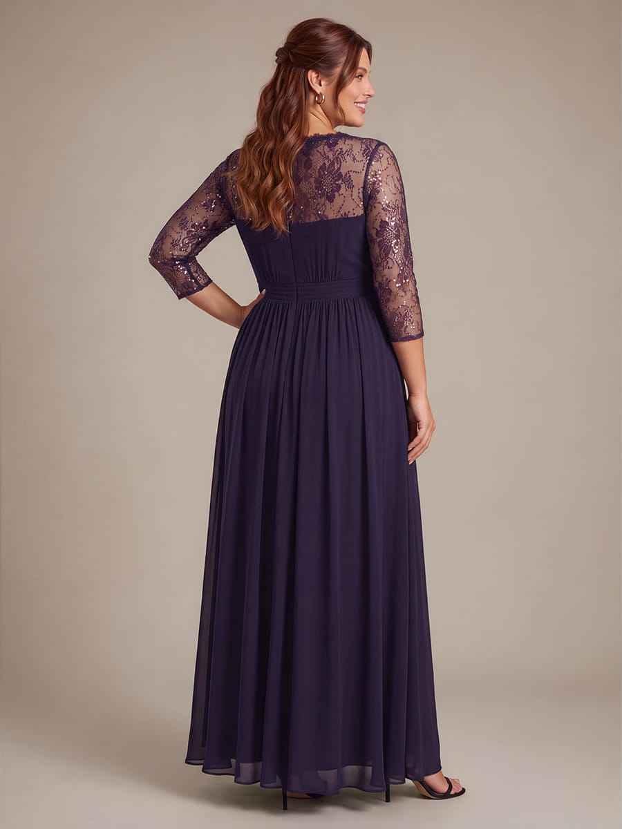 Chiffon Fitted Sleeve A-line Dress #color_Dark Purple