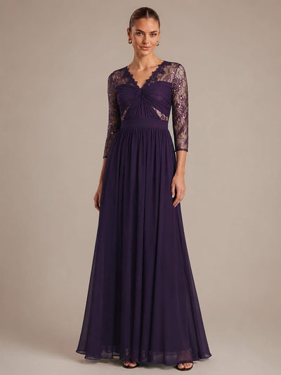 Chiffon Long Sleeve Lace Sleeve Maxi Dress
