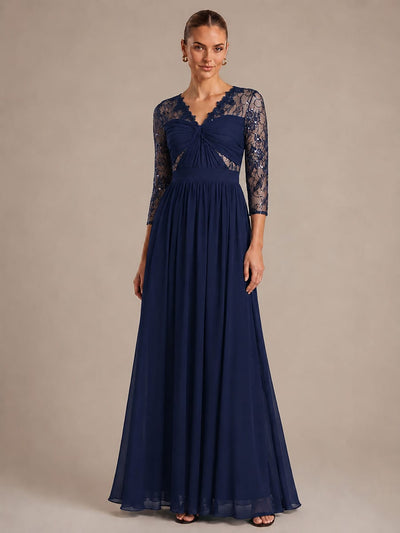 Chiffon Long Sleeve Lace Sleeve Maxi Dress