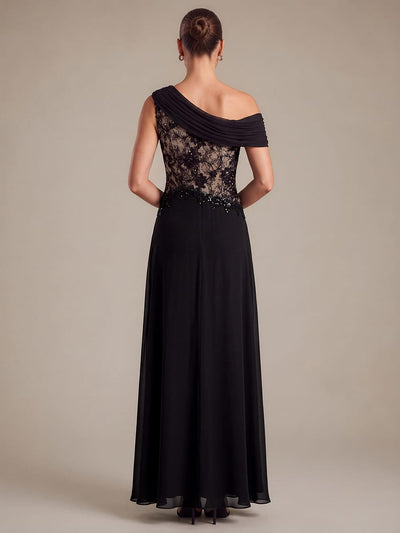 Chiffon Sleeveless A-line Dress #color_Black
