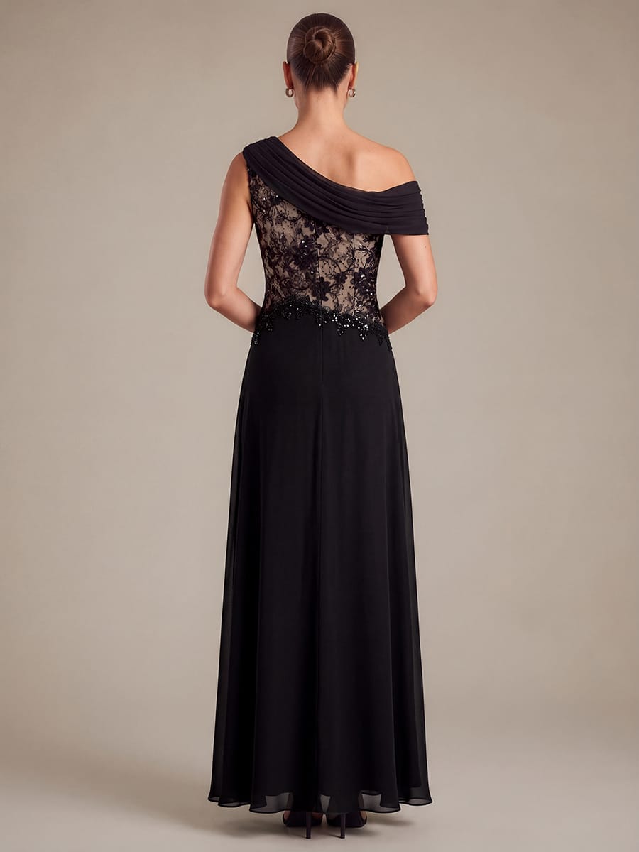 Chiffon Sleeveless A-line Dress #color_Black