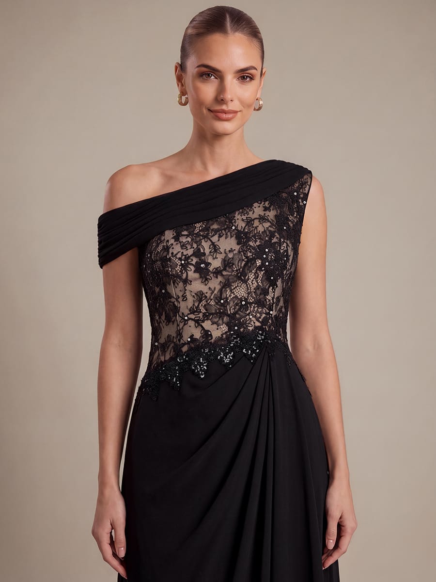 Chiffon Sleeveless A-line Dress #color_Black