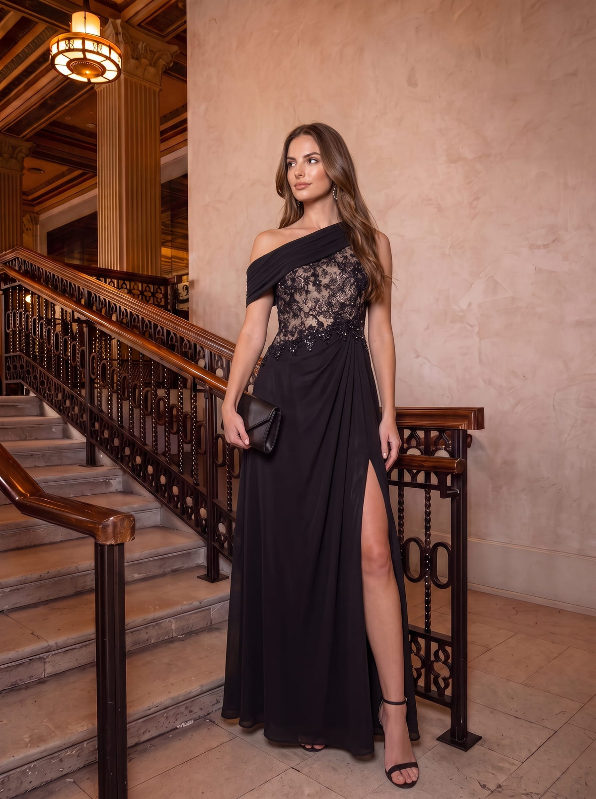 Chiffon Sleeveless A-line Dress #color_Black