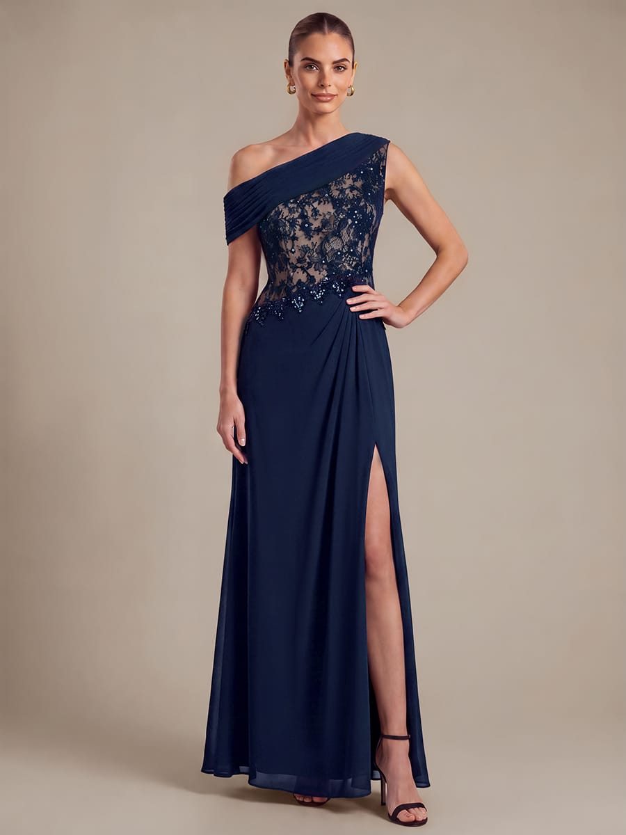 Chiffon Sleeveless A-line Dress #color_Navy Blue