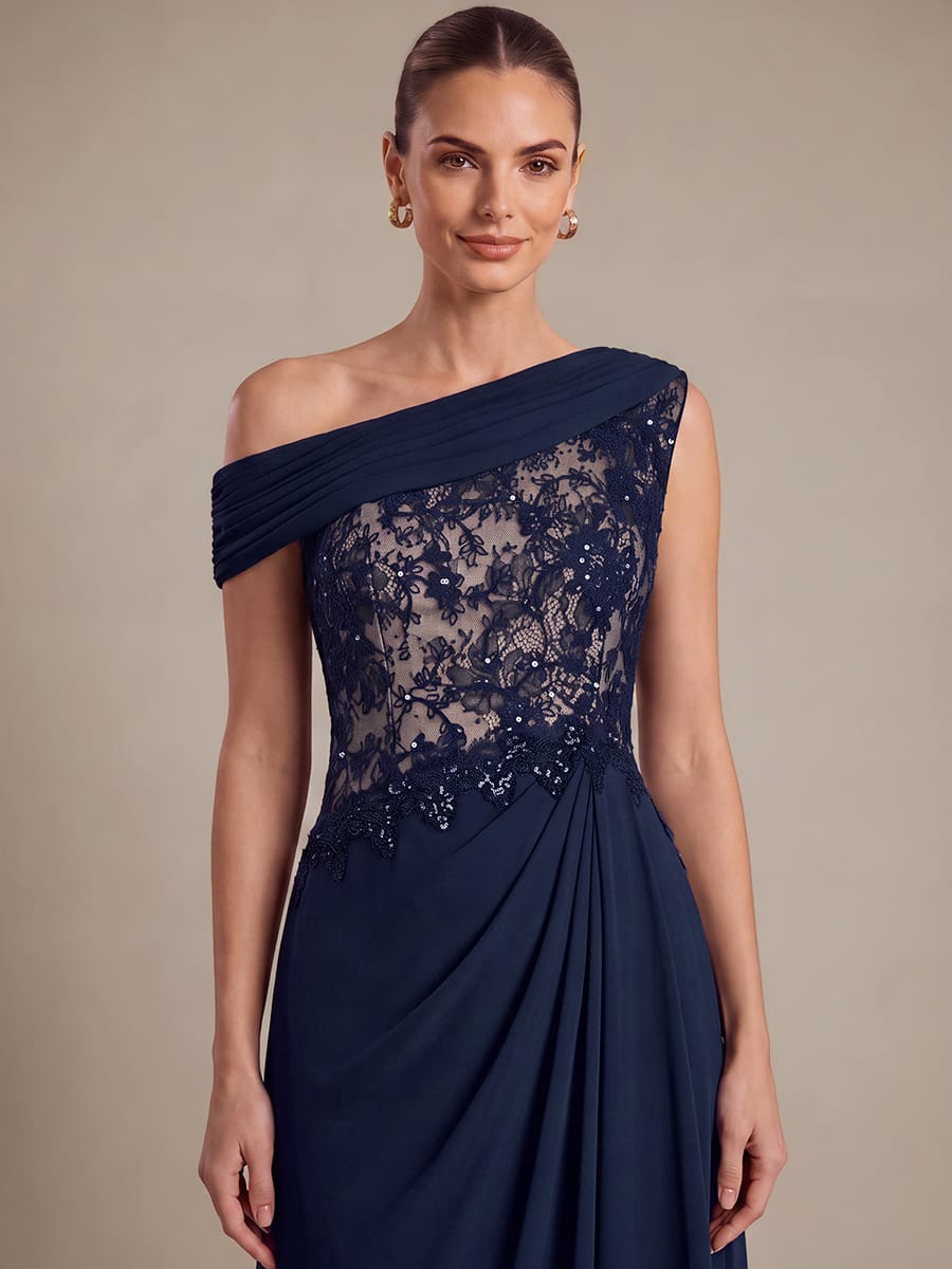 Chiffon Sleeveless A-line Dress #color_Navy Blue