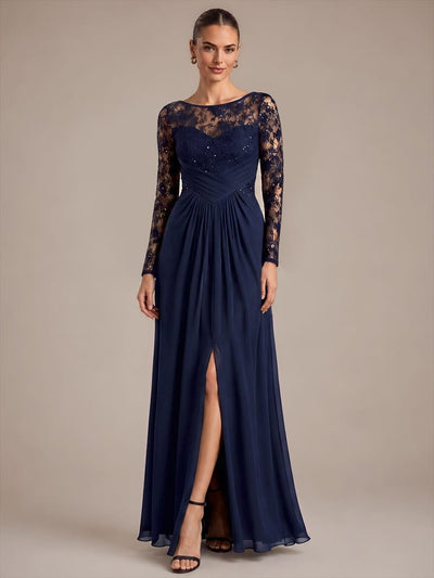 Sheer Detail Chiffon A Line Maxi Dress
