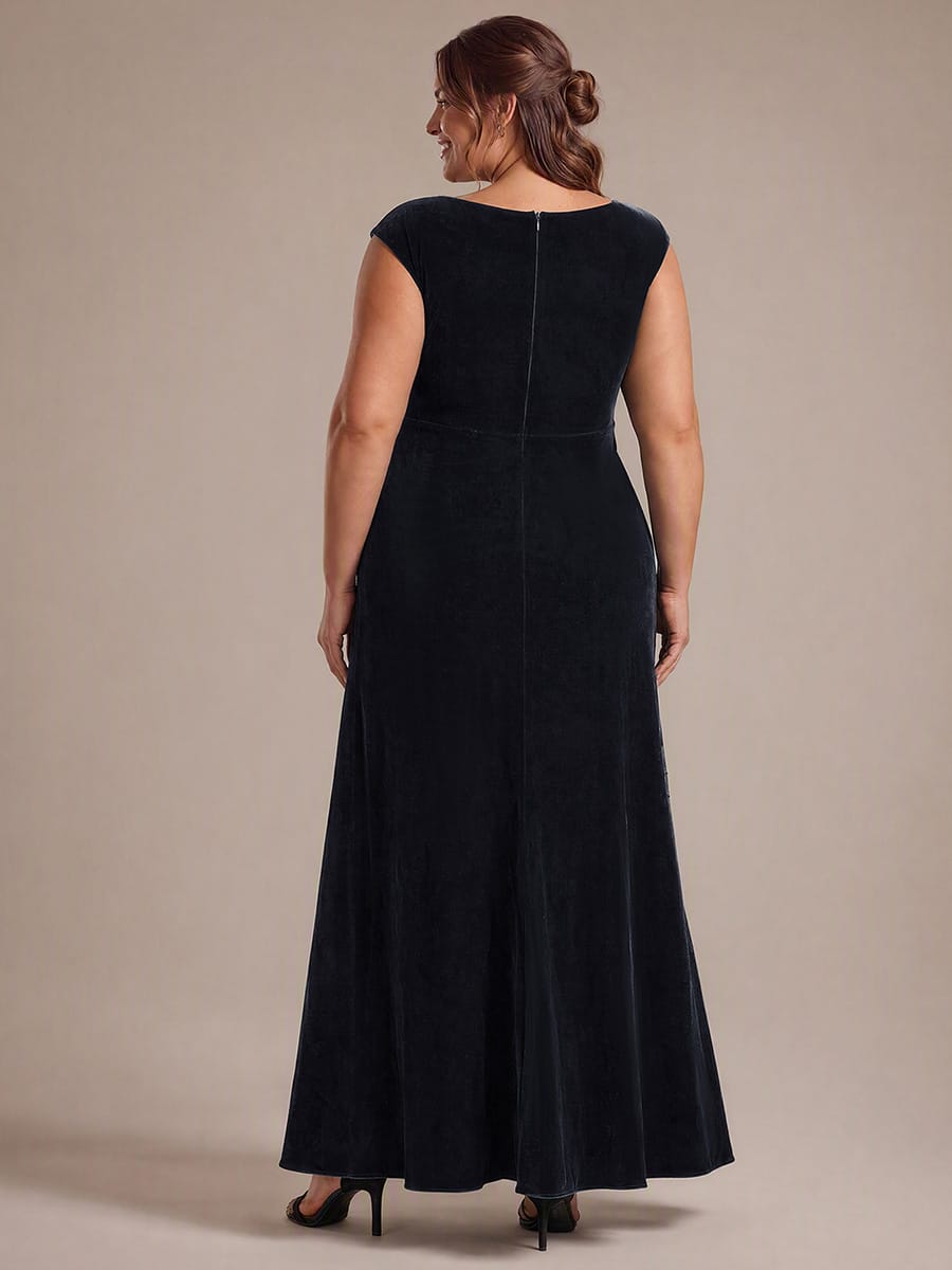 Sequin Velvet Cap Sleeve Dress #color_Black