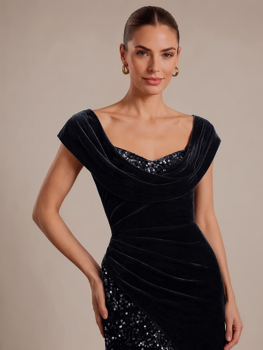 Sequin Velvet Cap Sleeve Dress #color_Black