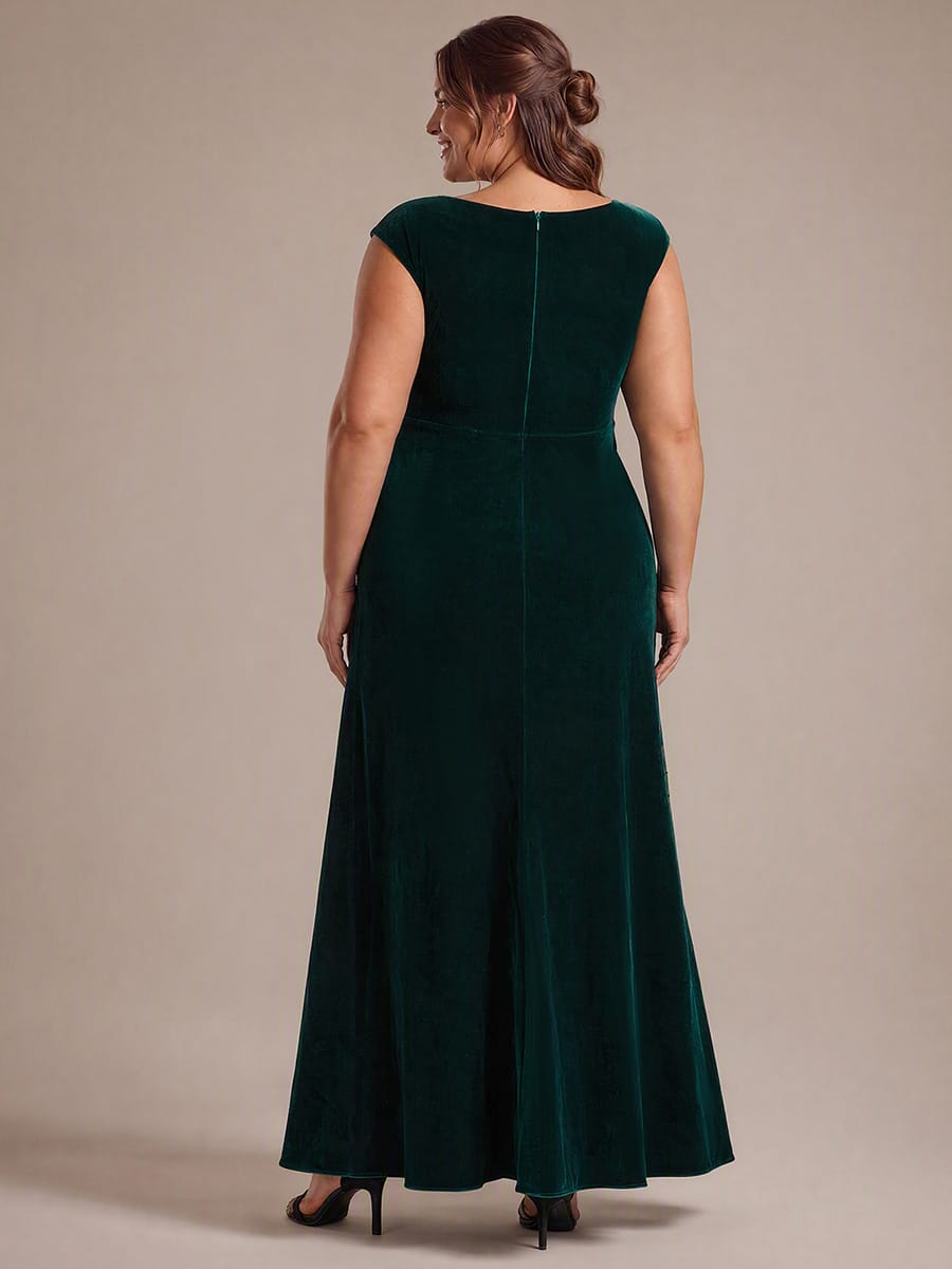 Sequin Velvet Cap Sleeve Dress #color_Dark Green