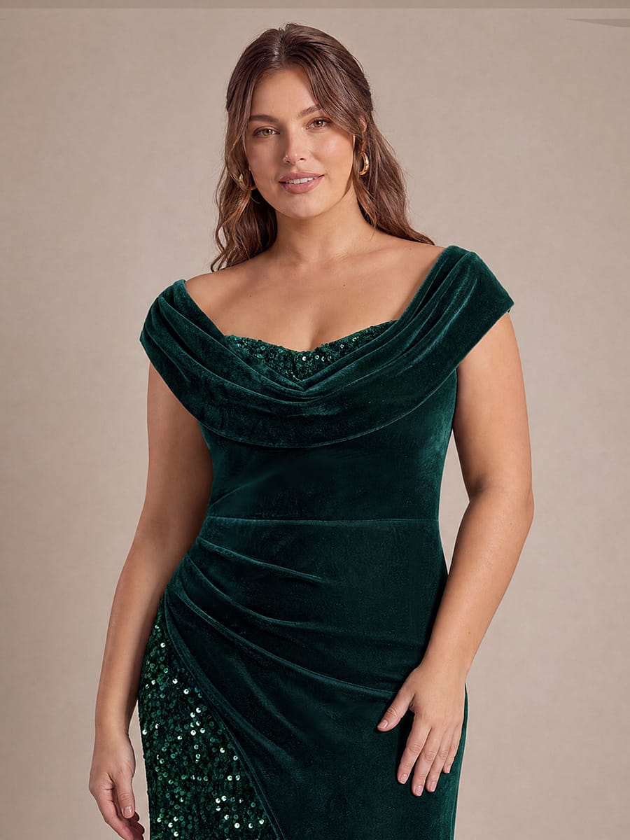Sequin Velvet Cap Sleeve Dress #color_Dark Green