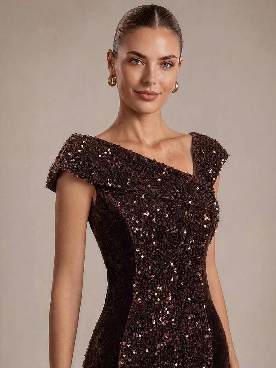 Sequin Sleeveless Bodycon Dress #color_Chocolate Brown