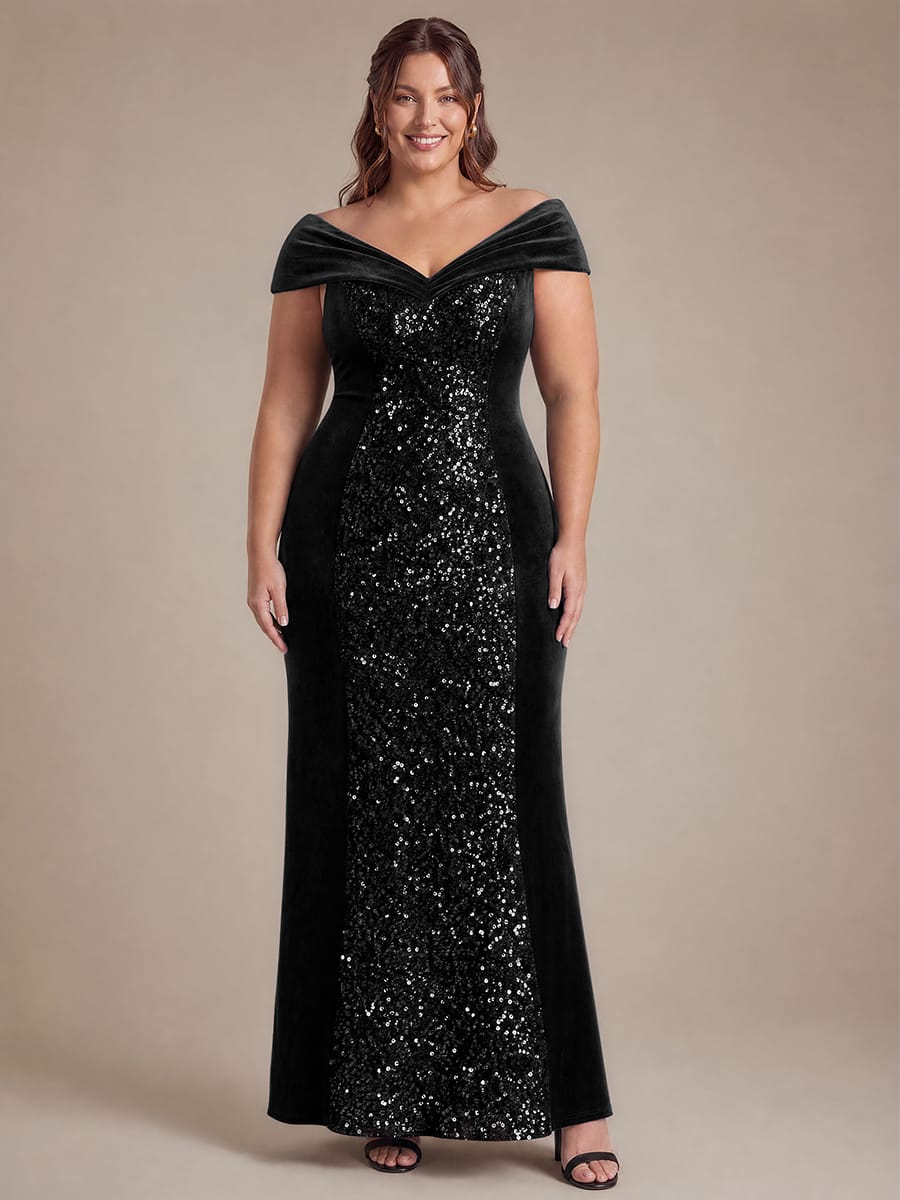 Sequin Velvet Cap Sleeve Dress #color_Black