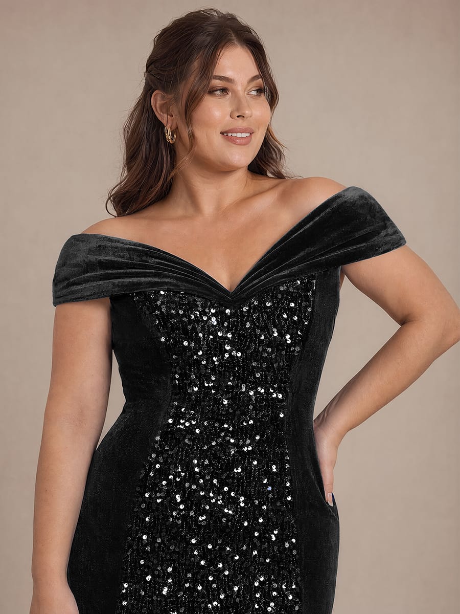 Sequin Velvet Cap Sleeve Dress #color_Black