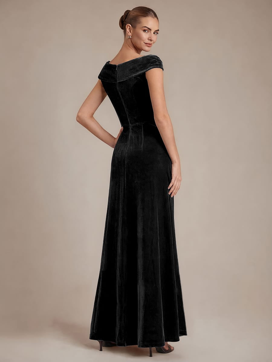 Sequin Velvet Cap Sleeve Dress #color_Black