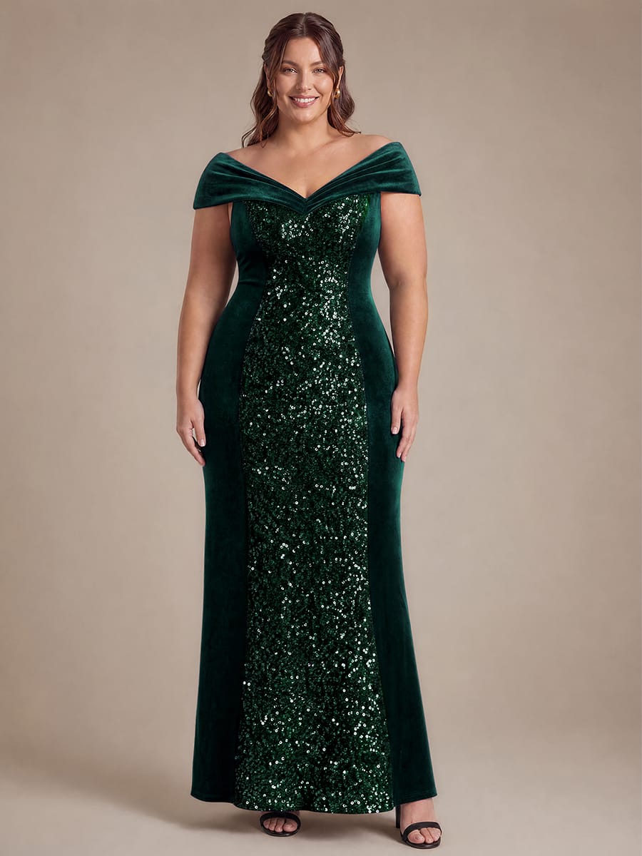 Sequin Velvet Cap Sleeve Dress #color_Dark Green