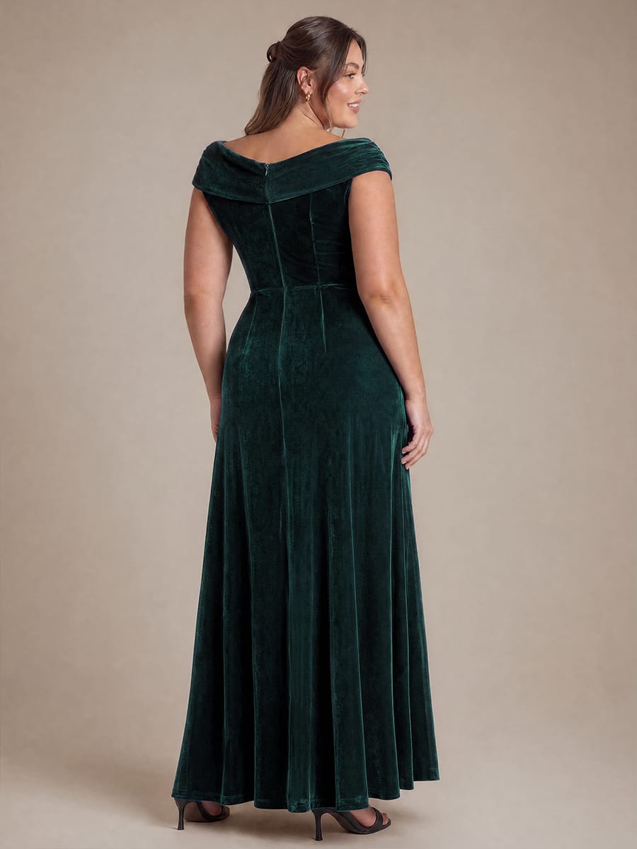Sequin Velvet Cap Sleeve Dress #color_Dark Green