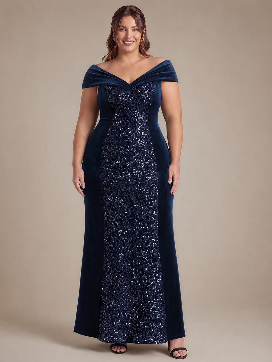 Sequin Velvet Cap Sleeve Dress #color_Navy Blue